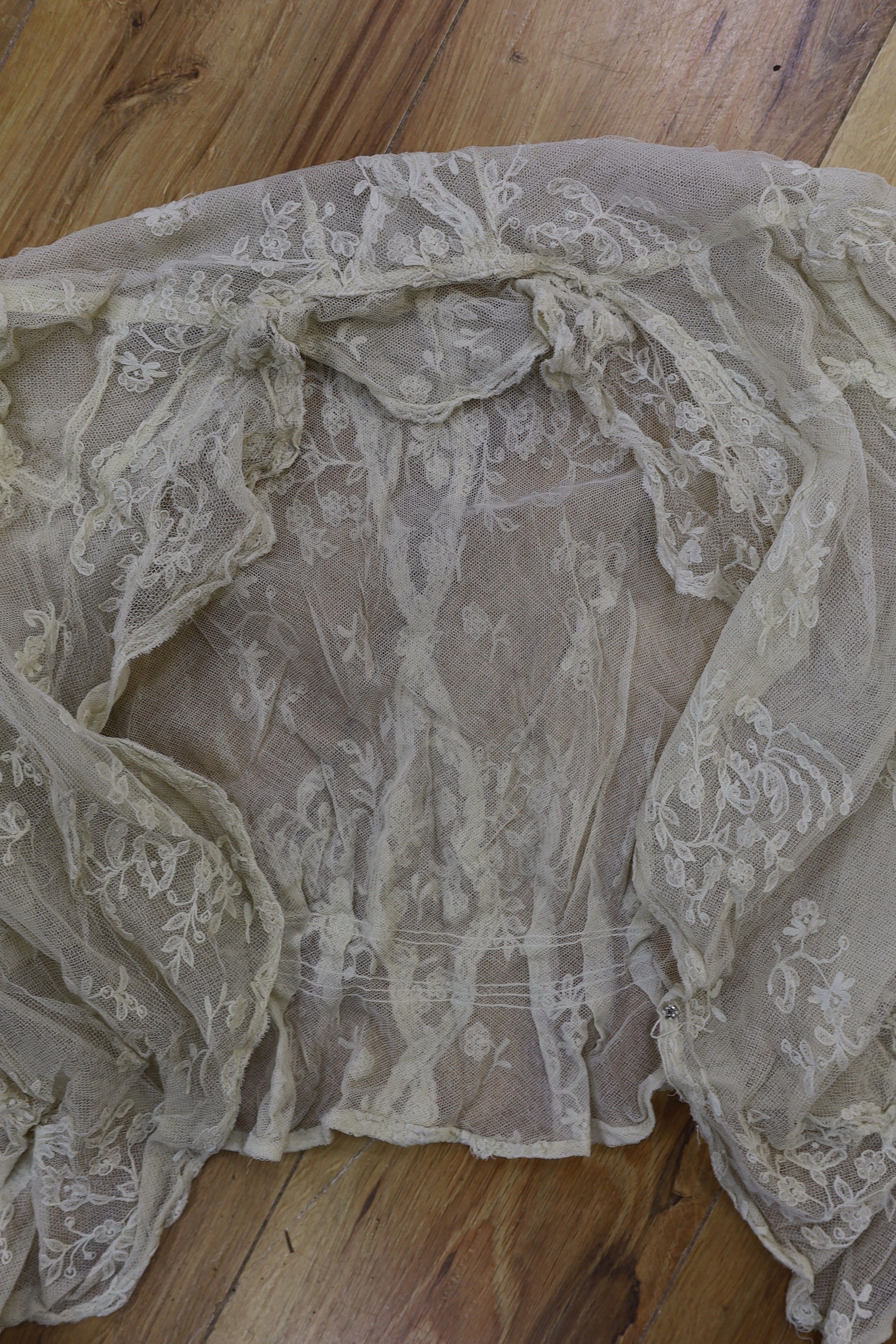 Three Edwardian lace blouses, a lace collar and all-in-one under garments